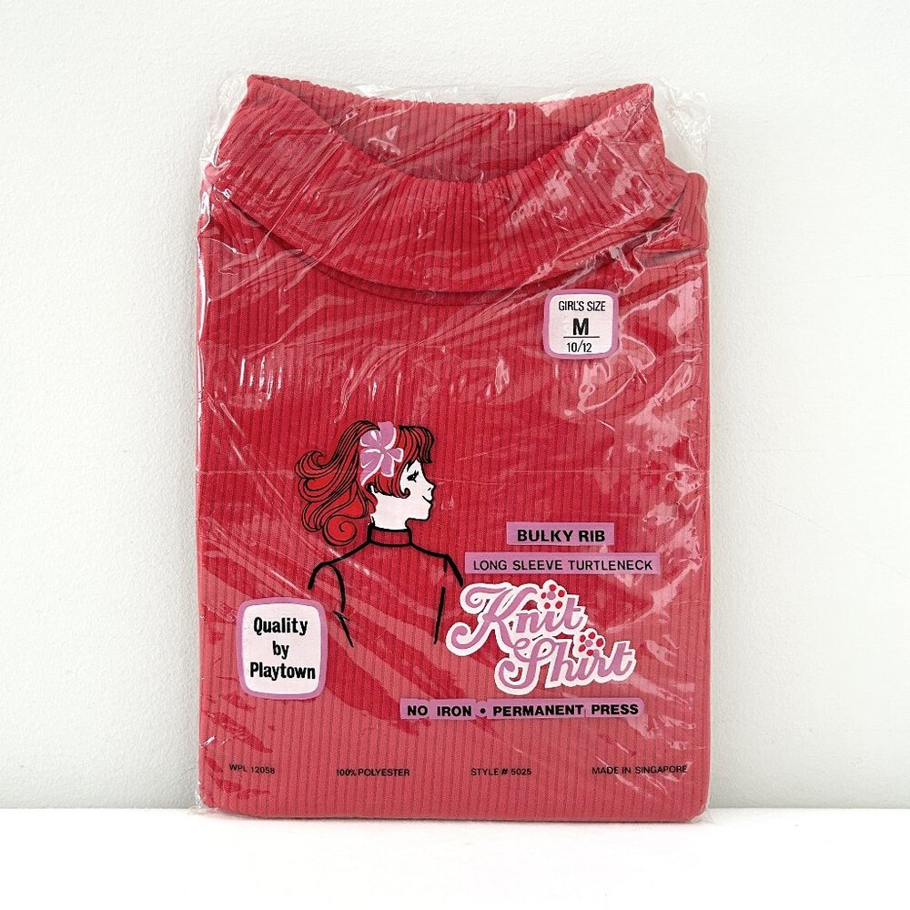 NEW! Vintage Playtown Girls Long Sleeve Turtleneck Knit Red Bulky Rib Sz M 10/12